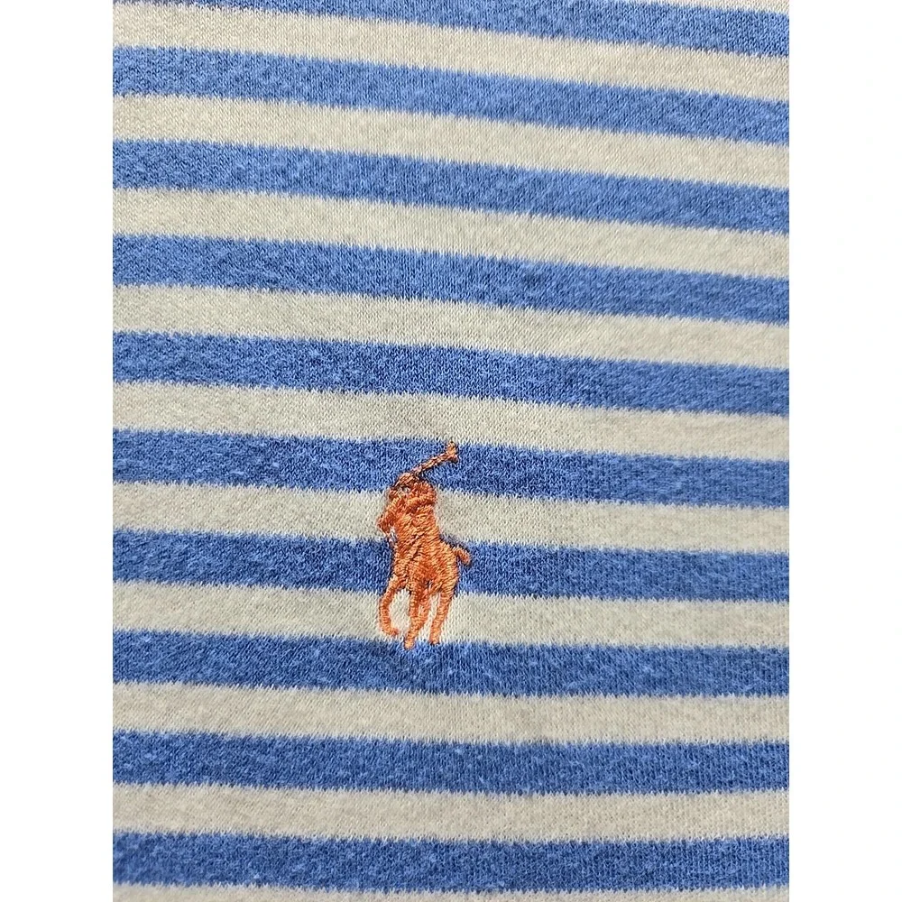 Polo Ralph Lauren Shirt Mens Size Large Blue Striped Short Sleeve Orange‎ Pony